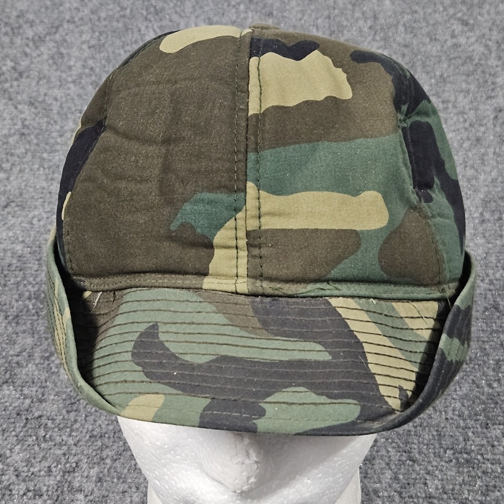 Vintage Hunting Hat Large Camo Ear Flaps Quilted Woodland Winter Trapper 80s